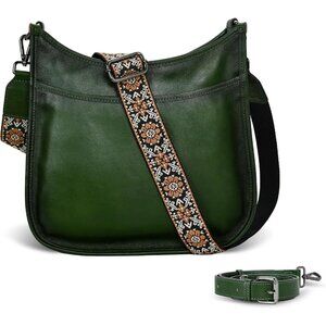 Women Green Leather Imported Zipper Purses Crossbody Shoulder Handbags